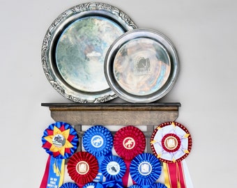 Walnut Stained Birch Wood Horse Show Ribbon Display | Equestrian Award Holder (22"x19")