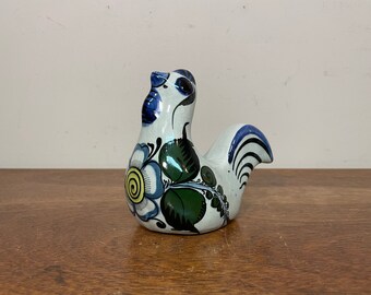 Blue Painted Floral Glazed Tonala Animal Bird Folk Art Pottery Figure Honduras 6 Honduran Handpainted Ceramic Chicken Figurine