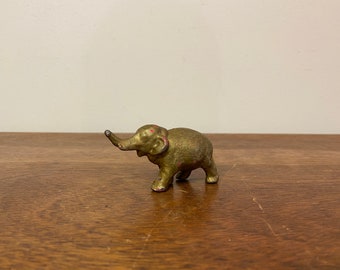 Vintage Elephant Trunk Up Gold Brass Statue Sculpture Figure Style Home Decor #1