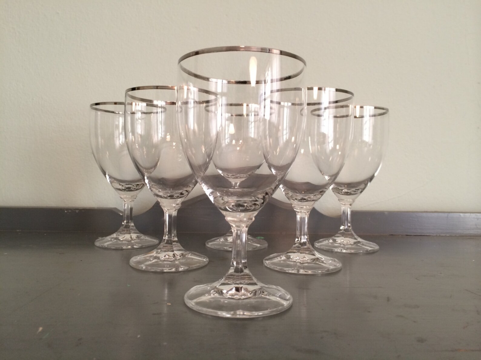 Six Large Crystal Wine Glasses with Silver Rim Made in West Etsy