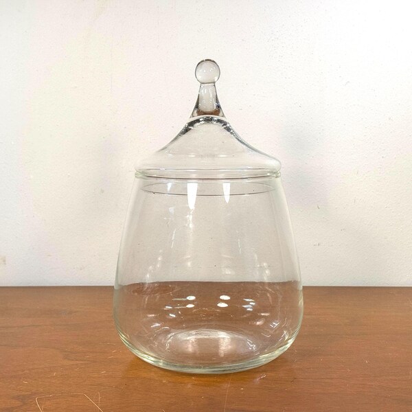 Frasco de boticario de vidrio de 2 cuartos de galón con forma de lágrima - Recipiente de exhibición redondo retro con tapa decorativa