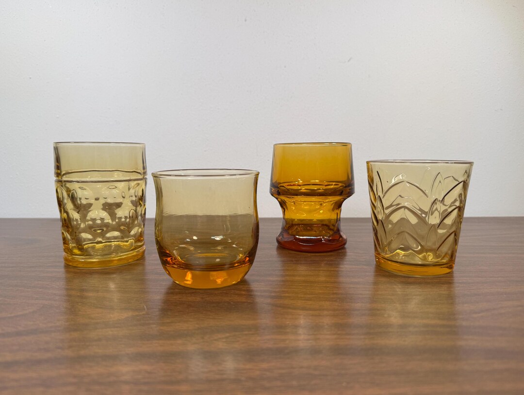 Four+ Mismatched Amber 8 - 10 Oz Lowball Glasses - Midcentury Colored ...