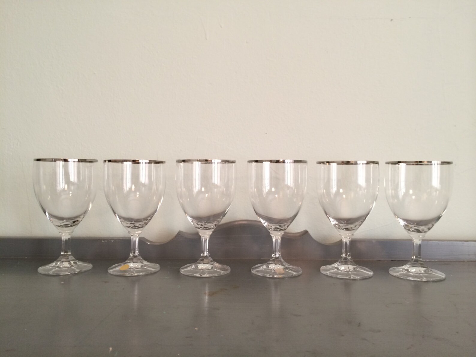 Six Large Crystal Wine Glasses with Silver Rim Made in West Etsy