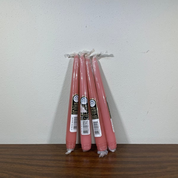 Four+ Candle-lite 8" Mauve Wax Taper Candles - Unused Sealed Original Packaging Decor Pink Tapered Candlestick Bougie Effilée Set 4 Eight 8