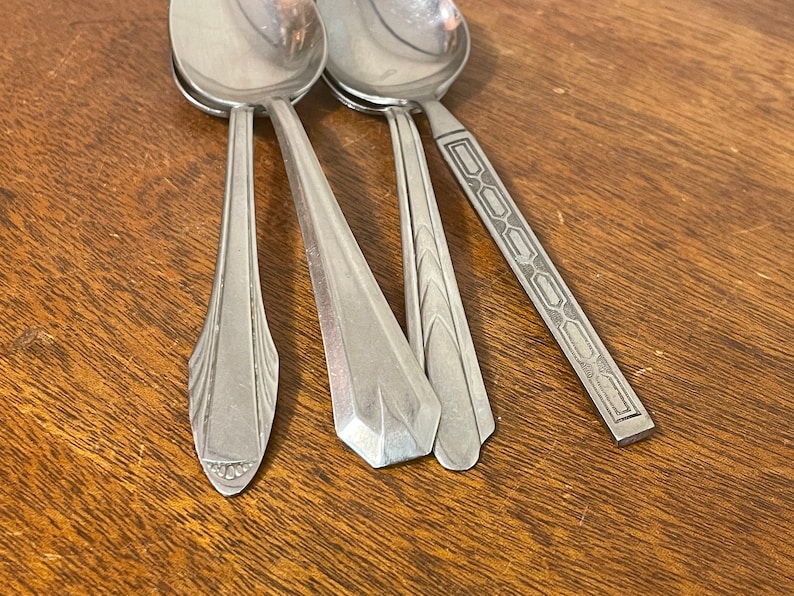 Four+ Art Deco Mismatched Stainless Steel Table Spoons - Vintage Retro ...