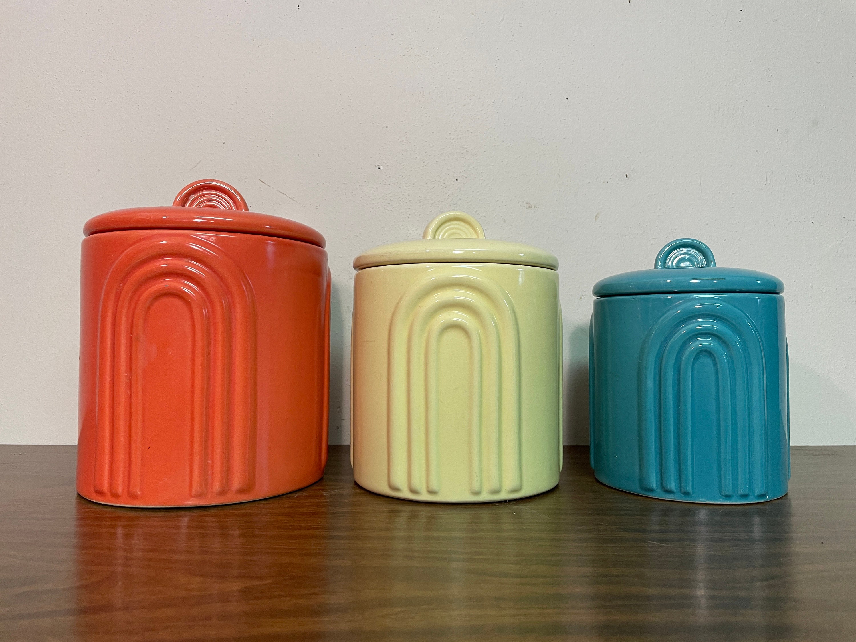 Three Shadle Enterprises Graduated Ceramic Canisters - Retro Art