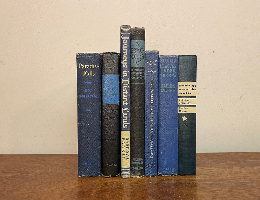 Seven 1920s-1960s Mismatched Dark Blue Vintage Hardcover