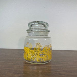 Clear Glass 5.5&quot; Apothecary Jar with Yellow Floral & Butterfly Motif - Flower Botanical Display Storage Container Decorative Décor Vessel