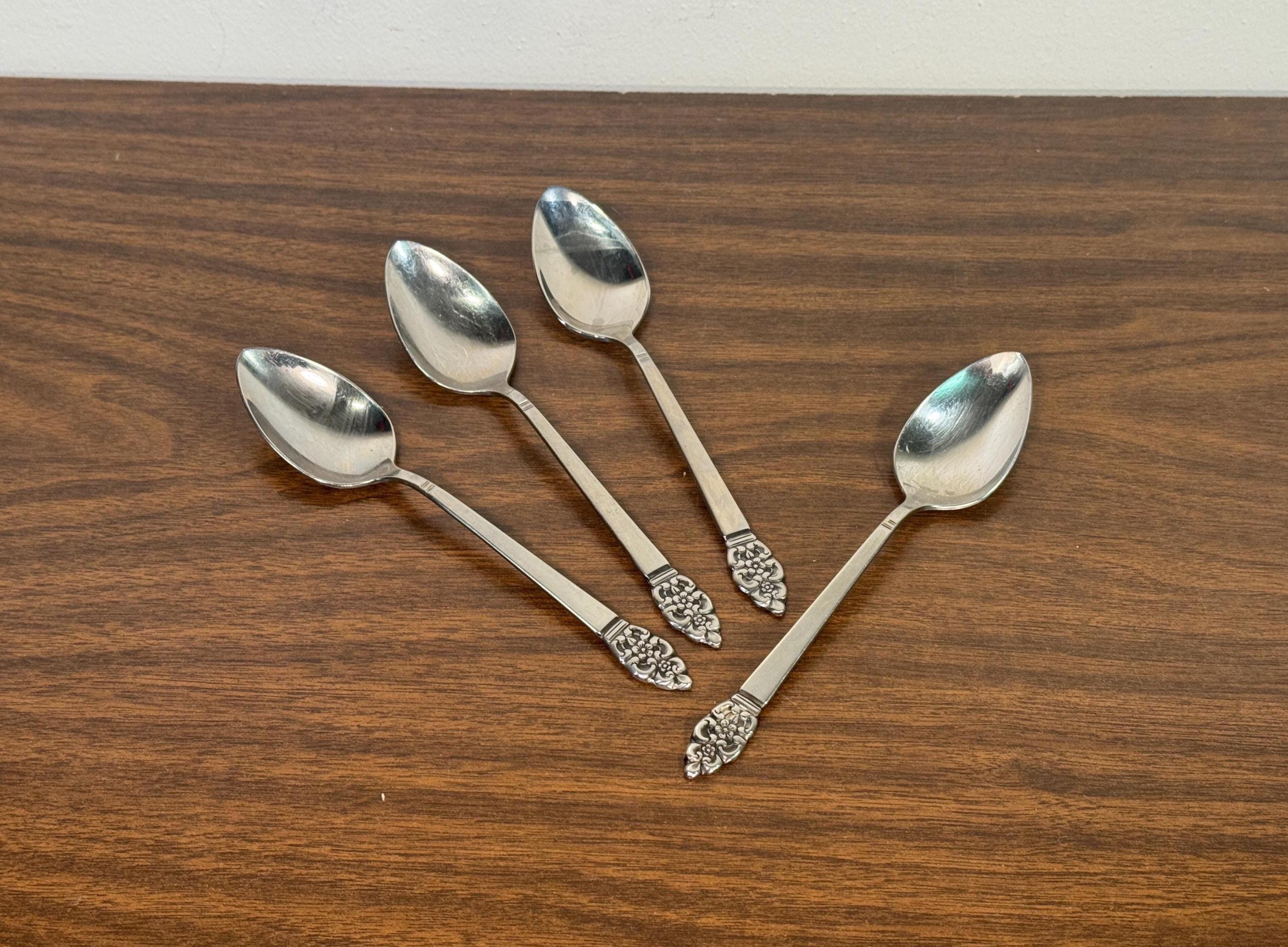 Four Nordic Crown Stainless Steel Teaspoons by Oneida - Midcentury
