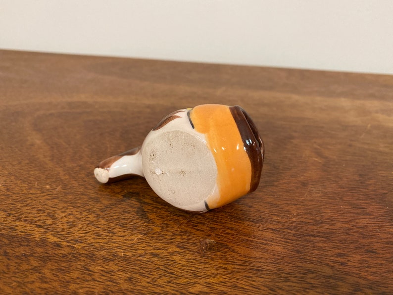 Yellow Brown Painted Floral Glazed Tonala Animal Mexican Folk Art Pottery 3.5 Mexican Handpainted Ceramic Fish Figurine with Open Mouth