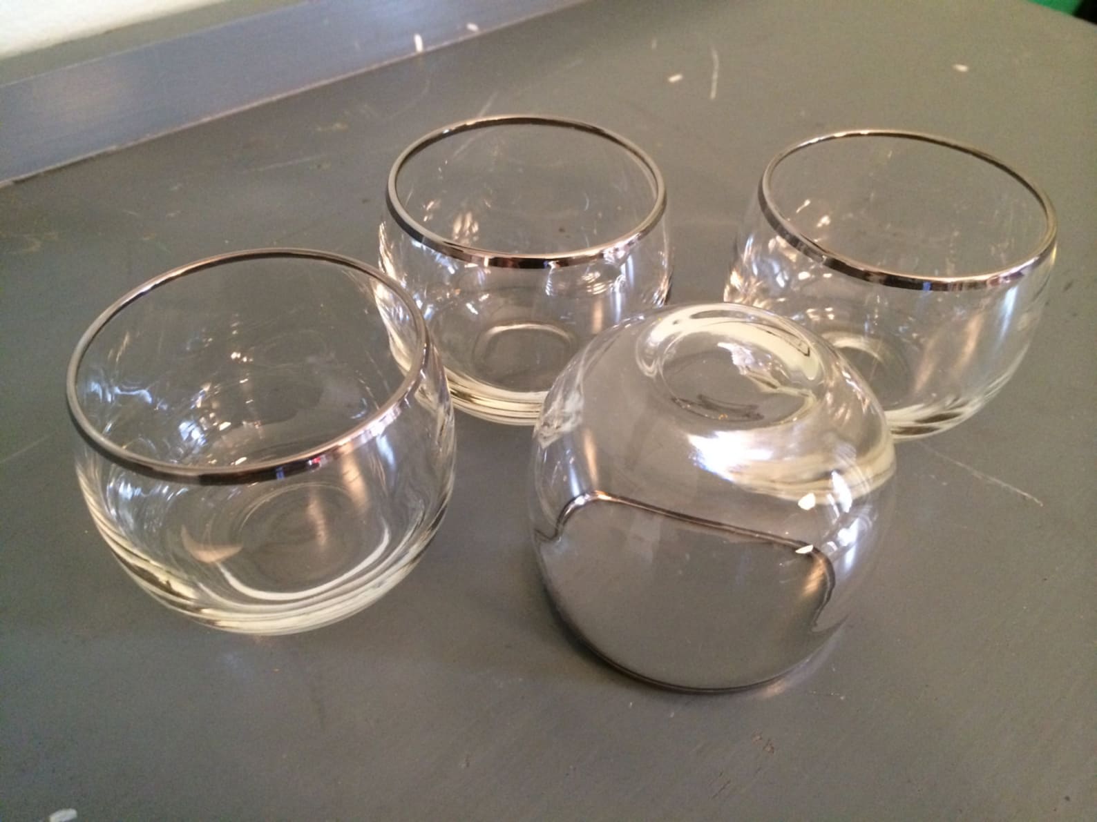 Four Stemless Brandy Glasses / Cognac Snifters with Silver Rim Etsy