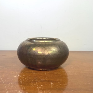 Hammered Brass 6" Round Planter with Beautiful Patina - Midcentury Gold Metal Metallic Circle Shallow Low Short Small Planter Trinket Dish