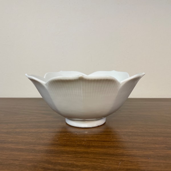 White 6" Ceramic Lotus Bowl - Floral Flower Petal Japan Japanese China Chinese Asian Porcelain Rice Snack Dish