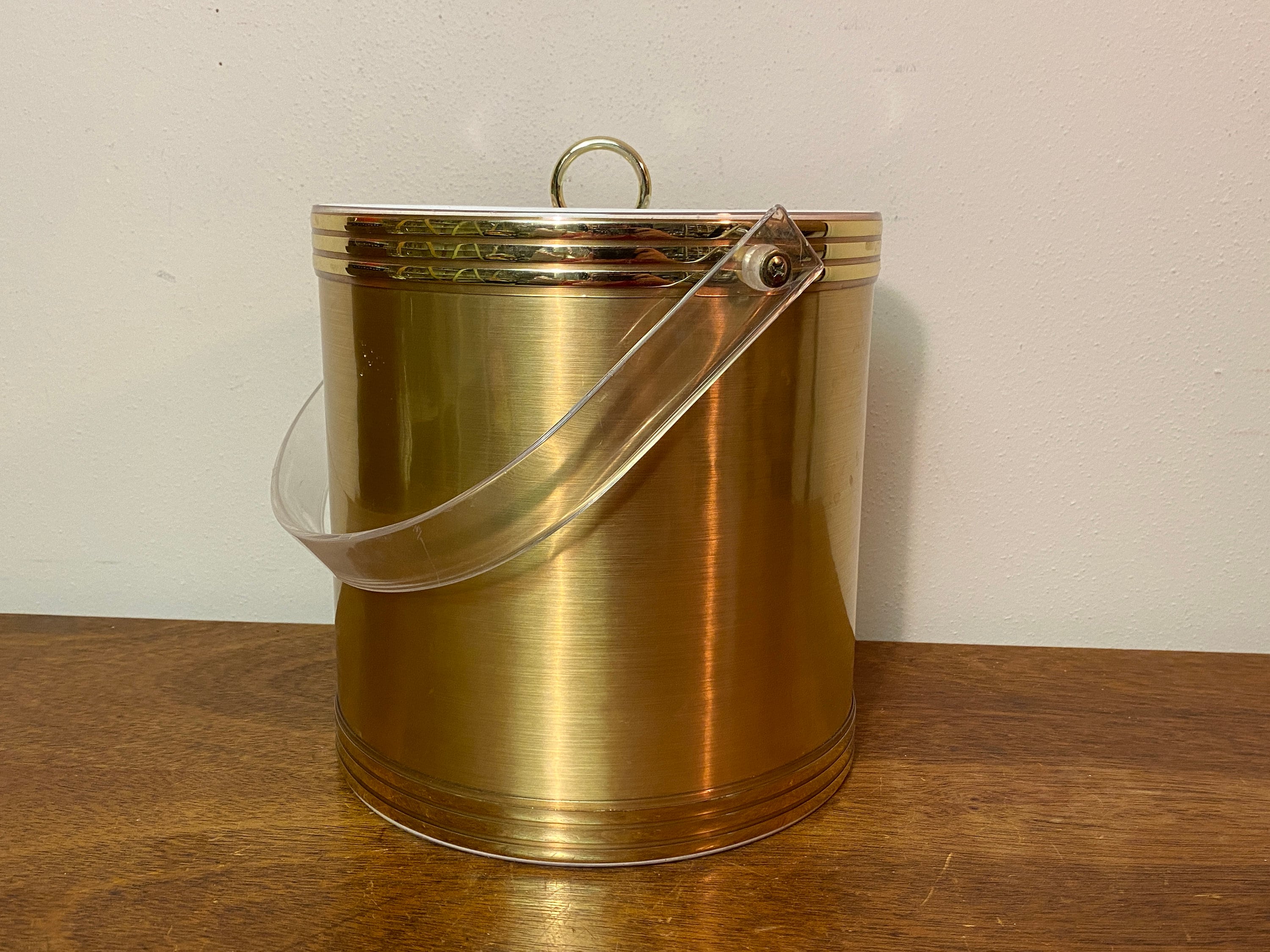 Gold Insulated Vinyl Ice Bucket with Clear Lucite Handle & Lid Etsy