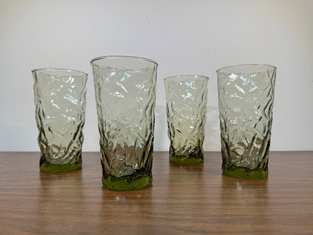 Four+ Libbey Aztec Olive Green 12 Oz Tumblers - Midcentury Textured ...