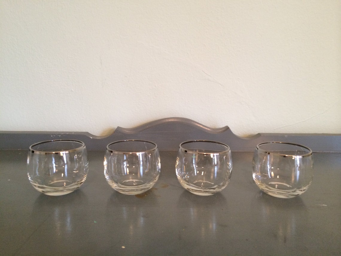 Four Stemless Brandy Glasses / Cognac Snifters with Silver Rim Etsy