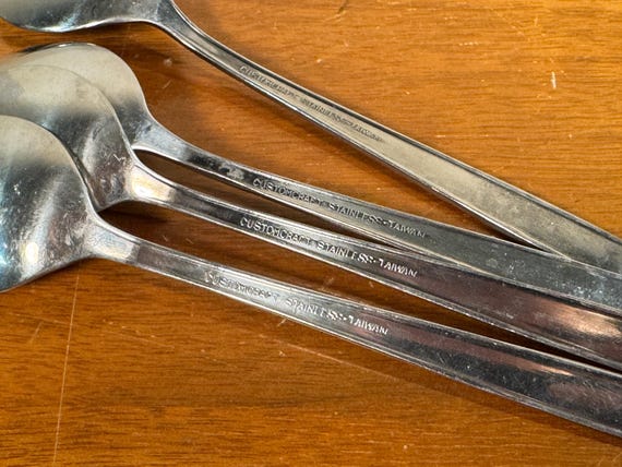 Four Customcraft Filigree Stainless Steel Teaspoons - Midcentury
