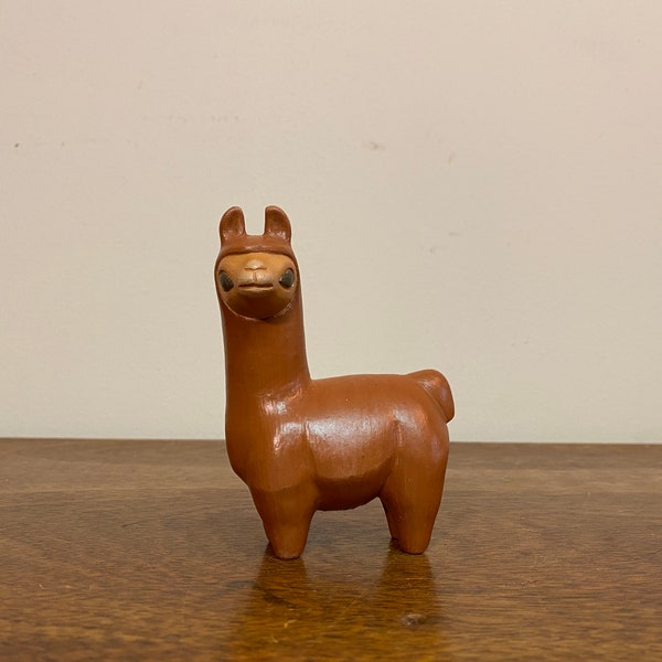 4.25" Brown Llama Ceramic Figurine - Chile South American Folk Art Kitsch Animal Alpaca Menagerie Porcelain Pottery Statuette