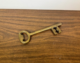 6.5" Brass Key Bottle Opener - Midcentury Modern Gold Metal Barware Accessory Utensil Tool Bar Cart Decor