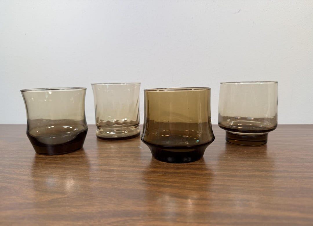 Four+ Mismatched Brown 8 - 10 Oz Lowball Glasses - Midcentury Colored ...