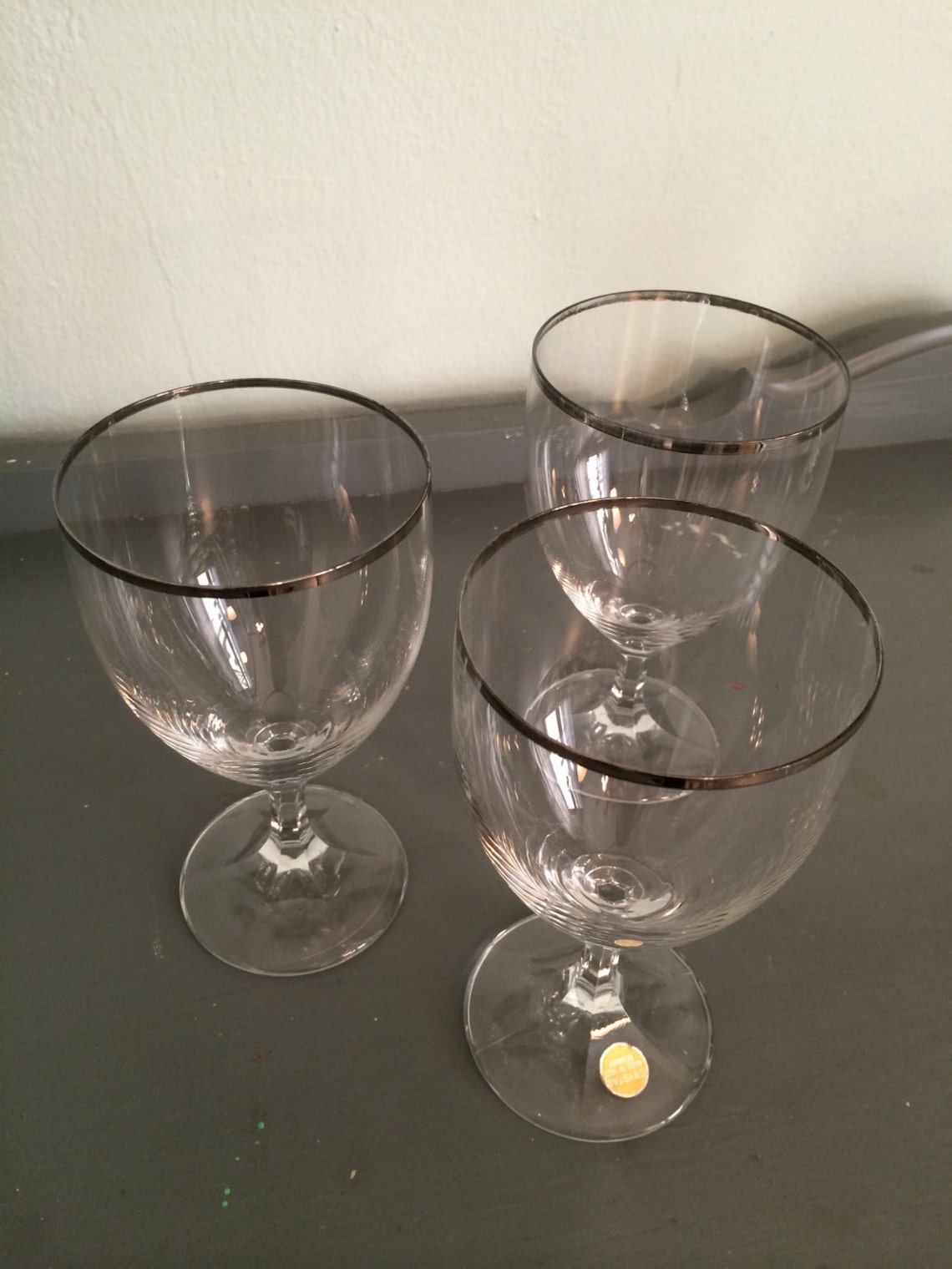 Six Large Crystal Wine Glasses with Silver Rim Made in West Etsy