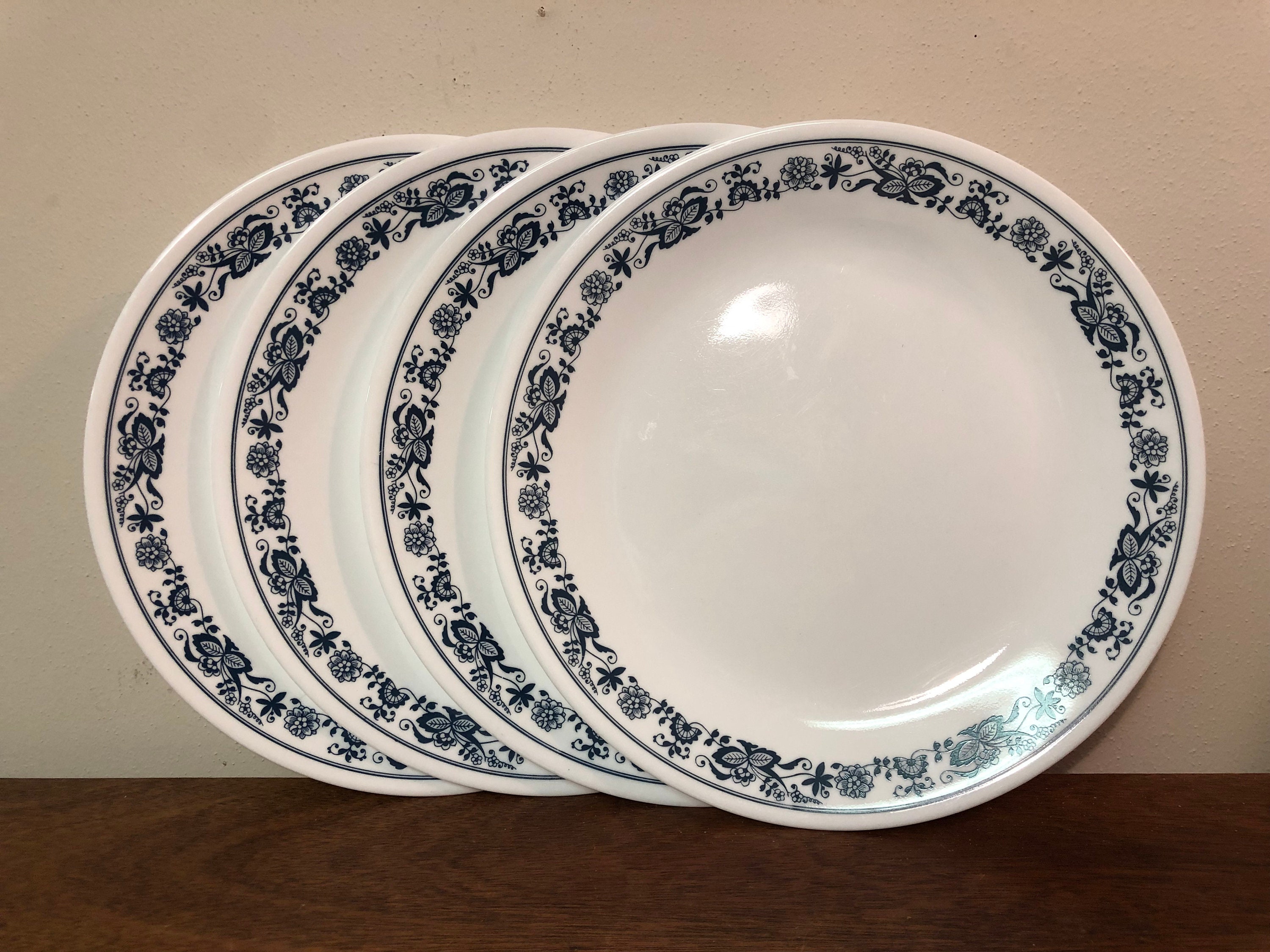 Four Corelle Old Town Blue 10 Dinner Plates Navy Blue Etsy