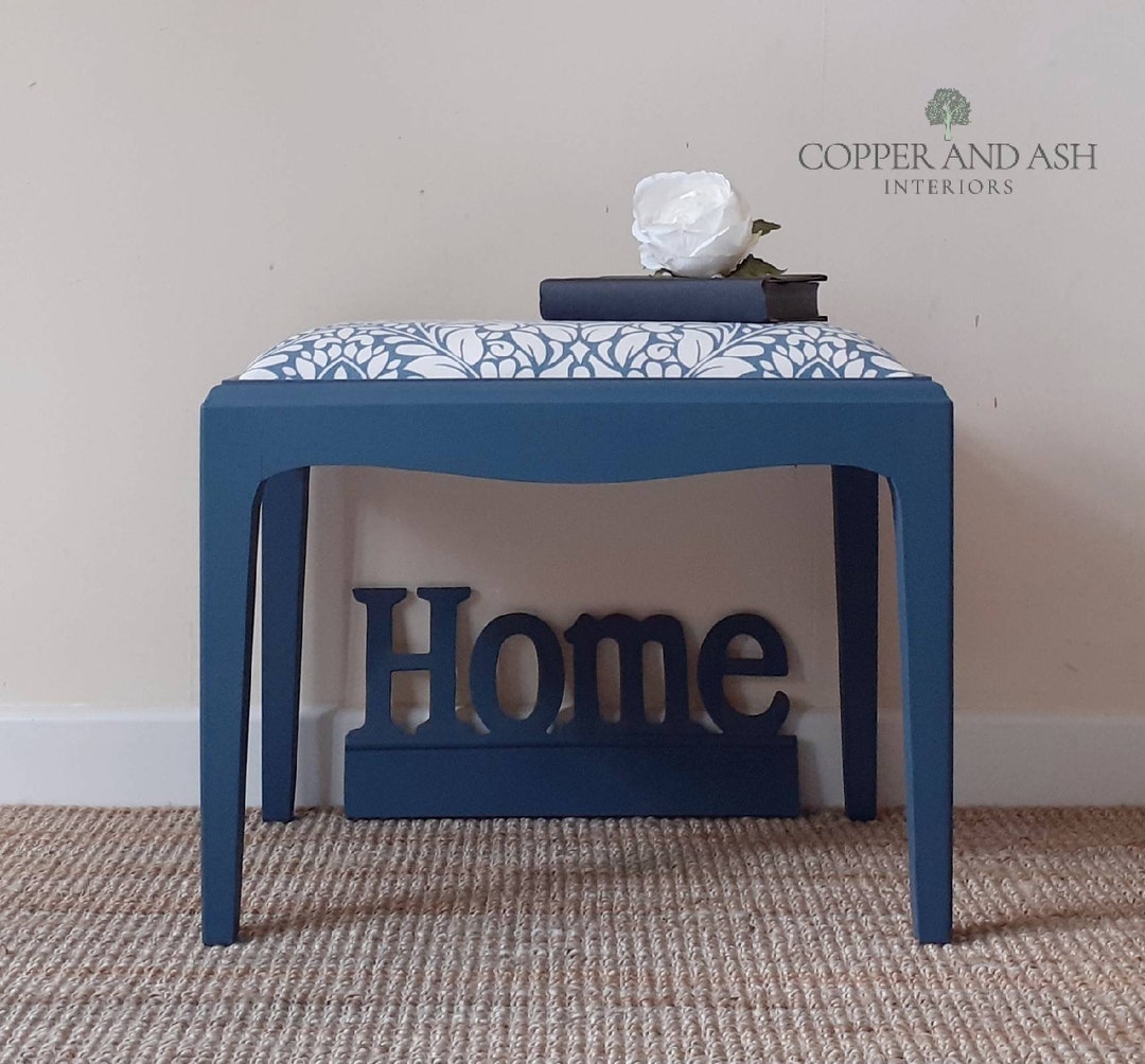 Blue Dressing Table Stool, William Morris Style Fabric Etsy UK