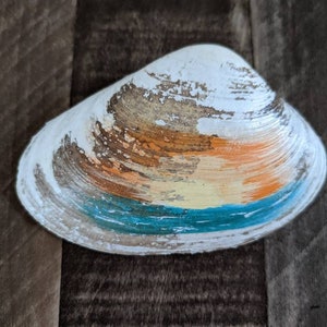 Sunrise Hand Painted Seashell, Sea Shell, Clam Shell, Beach Decor, Shell Art,