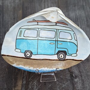 VW Surf Bus Hand Painted Seashell, Sea Shell, Clam Shell, Beach Decor, Shell Art,