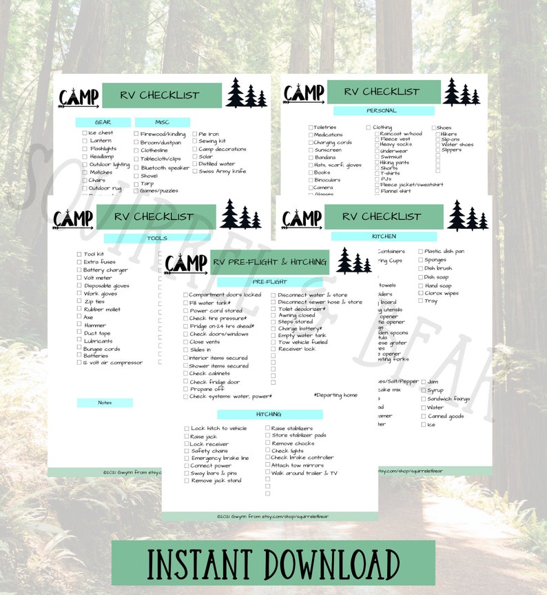 RV Camping Checklist RV Camping Planner RV Packing Listrv Etsy