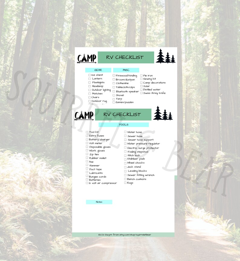 RV Camping Checklist RV Camping Planner RV Packing Listrv Etsy