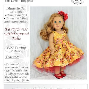 18 inch doll clothes pattern, Party Dress with tulle, for dolls such as American Girl Doll, PDF Sewing Pattern, Doll clothes dress