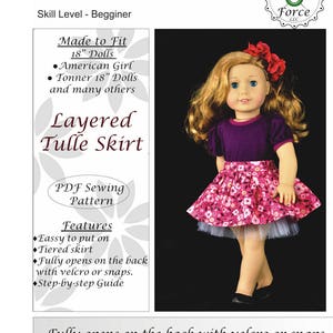18-Zoll-Puppenkleider Schnittmuster, geschichteter Tüllrock, passend für American Girl Doll, PDF Schnittmuster, Puppenkleider-Rock-Outfit, sofortiger download