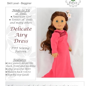 18 inch doll clothes pattern, Delicate Airy Dress for dolls such as American Girl Doll, PDF Sewing Pattern, Doll dress gown sewing pattern