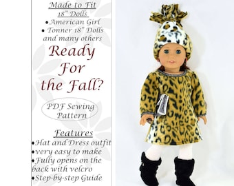 18 inch doll clothes pattern, Are you ready for the Fall, for dolls such as American Girl Doll, PDF Sewing Pattern, Doll clothes dress