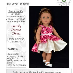 18 inch doll clothes dress pattern, American girl doll dress clothes pattern, PDF Sewing Pattern, Twirly Dance Dress - instant download