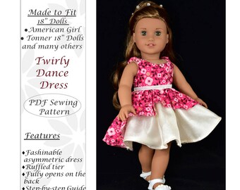 18 inch doll clothes dress pattern, American girl doll dress clothes pattern, PDF Sewing Pattern, Twirly Dance Dress - instant download