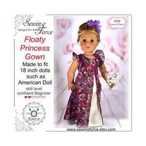 Floaty Princess Gown designed for 18 inch dolls such as American Girl - doll clothes dress - PDF Sewing Pattern - instant download