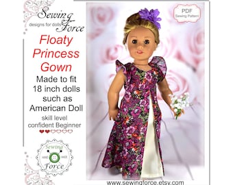 Floaty Princess Gown designed for 18 inch dolls such as American Girl - doll clothes dress - PDF Sewing Pattern - instant download