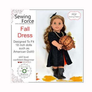 Fall Dress 18 inch doll clothes pattern, for dolls such as American Girl Doll, PDF Sewing Pattern, Doll clothes