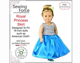 18 inch doll clothes pattern, Royal Princess Skirt, fits American Girl Doll, PDF Sewing Pattern, Doll clothes skirt outfit, instant download