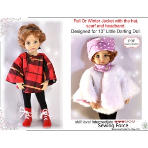 Fall or Winter Jacket, Hat with the Scarf and Hairband PDF Sewing Pattern designed for 13&quot; inch Little Darling Dianna Effner doll