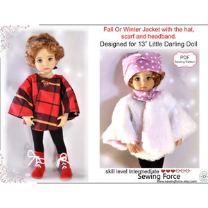 Fall or Winter Jacket, Hat with the Scarf and Hairband PDF Sewing Pattern designed for 13" inch Little Darling Dianna Effner doll