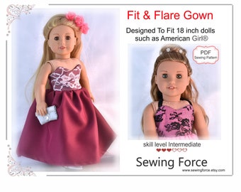 Fit and Flare Gown PDF sewing pattern for 18 inch Doll such as American Girl Doll, Dress, PDF sewing pattern, instant download