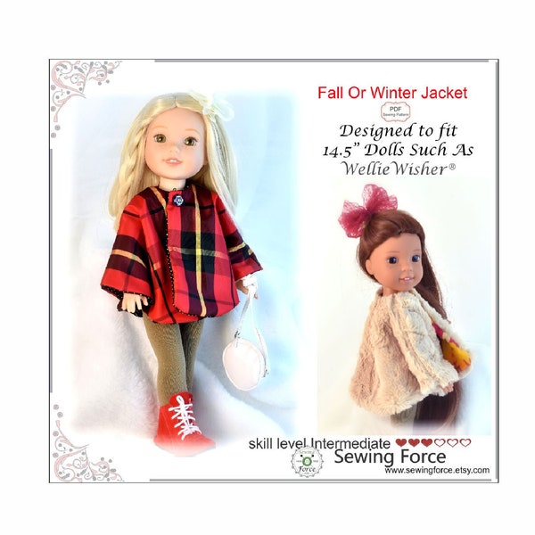 Fall or Winter Jacket PDF Sewing Pattern designed for 14.5 inch dolls such as WellieWisher dolls, Wellie Wisher gown PDF sewing pattern