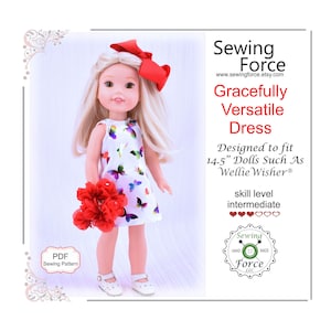 Gracefully Versatile Dress PDF sewing pattern for 14.5 inch dolls such as Wellie Wishers - instant download - doll gown, doll clothes, DIY