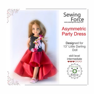 Asymmetric party dress, PDF Sewing Pattern designed for 13&quot; inch dolls such as Little Darling Dianna Effner doll - instant download