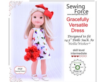 Gracefully Versatile Dress PDF sewing pattern for 14.5 inch dolls such as Wellie Wishers - instant download - doll gown, doll clothes, DIY