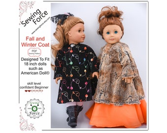 18 inch doll clothes pattern, Fall and Winter Coat, for dolls such as American Girl Doll, PDF Sewing Pattern, Doll clothes coat, jacket