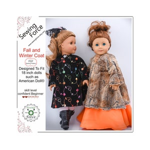 Modèle de vêtements de poupée de 18 pouces, manteau d&#39;automne et d&#39;hiver, pour poupées telles qu&#39;American Girl Doll, patron de couture PDF, manteau de poupée, veste